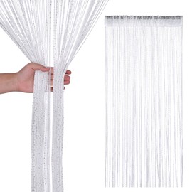 Trimming Shop Glitter String Curtains Fly Screen Room Divider Fringe Panel Spaghetti Tassel Curtain For Doorway, Windows, Doors, Home Décor, Event Decoration, 200cm x 90cm, White