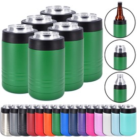 Clear Water Home Goods - 12 oz Stainless Steel Double Wall Vacuum Insulated Can or Bottle Beverage Cooler - Powder Coated Green - 6 Pack