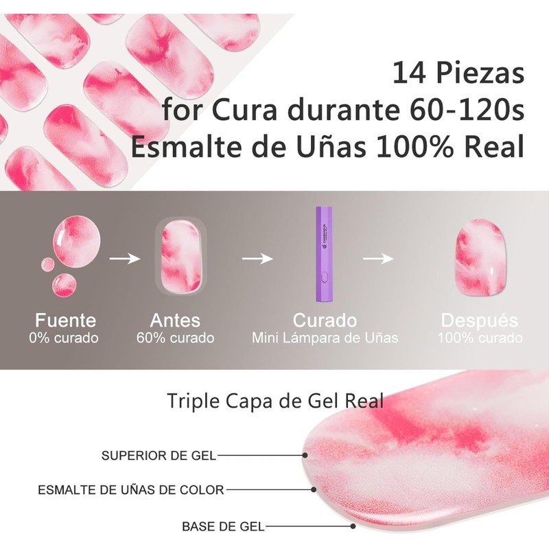 Cherimoya 14Pzs Tiras de Uñas de UV gel Semicuradas LED