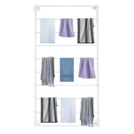 WUSILILU 10 Tier Wall Mounted Scarf Rack, 23.62 * 47.24in Iron Wall Display Rack for Hanging Items, Bathroom Towels Storage Stand for Silk Scarves, Shawls, Ties, Umbrella, Bedroom (White)