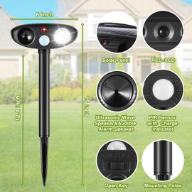 4Pack Ultrasonic Raccoon Repellent Outdoor Solar Animal Repellent with Motion Sensor&Strobe Light Cat Deterrent Outdoor Deer Repellent Device to Scare Skunk Squirrel Rabbit Repellent for Yard