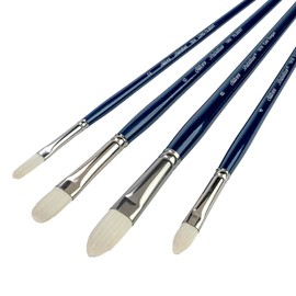 Silver Brush Limited BR-1954 Bristlon Long Handle Cat's Tongue & Filbert Brushes with Stiff White Synthetic Tips, 4pc Professional Painting Set for Acrylic, Oils, Gouache, Watercolor, and All Media