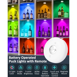 Yiliaw LED Puck Lights with Remote, Magnetic AAA Battery Operated Light, Under Cabinet Lighting, Tap Lights with Dimmer & Timmer for Kitchen, Closet, Shelf - 9 Pack, White