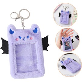 Plush Card Holder con Clip Protector para Tarjetas Id y Postales Funda Visible y para Estudiantes y Personal de Oficina Diseño Decorativo de Alas de Demonio