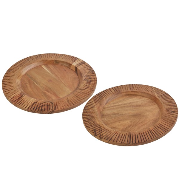 Fitz and Floyd Caleb Acacia Wood Chargers Plates, Set of