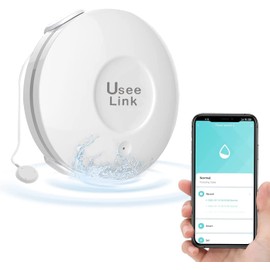 UseeLink WLAN Wassermelder, WiFi Wassersensor Alarm Wasserleckdetektor mit App-Benachrichtigungen und 100dB akustischen Alarm, Wassermelder für Küche, Bad, Keller