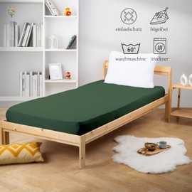 Strauss Home ® Jersey Fitted Sheet, 100% Cotton, 90 x 200 - 100 x 200 cm (Green)