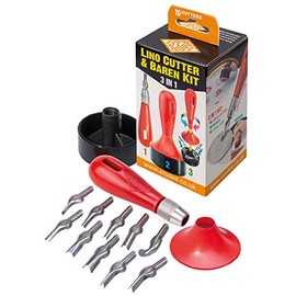 ESSDEE 3 in 1 Lino Cutter and Baren Kit (10 Cutters Styles 1 to 10), Multicoloured
