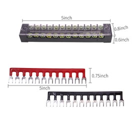 10Pcs 600V 15A 12 Positions Dual Row Screw Terminal Panel with Cover 400V 15A 12 Position Pre-Insulated Terminal Blocks 5 Set(Black & Red)