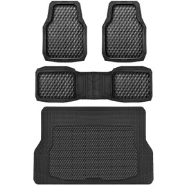 CAR PASS Heavy Duty Rubber Black Car Floor Mats & Cargo Liners, Deep Dish All-Weather Trunk Mats Durable Anti-Slip 3D Rhombus Waterproof Trim to Fit Liner Universal Fit Auto,Sedan,SUV,Truck, Black