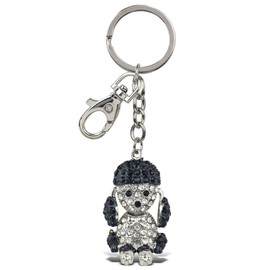 Aqua79 Cute Poodle Dog Keychain - Silver 3D Sparkling Charm Rhinestones Fashionable Stylish Metal Alloy Durable Key Ring Bling Crystal Jewelry Accessory with Clasp
