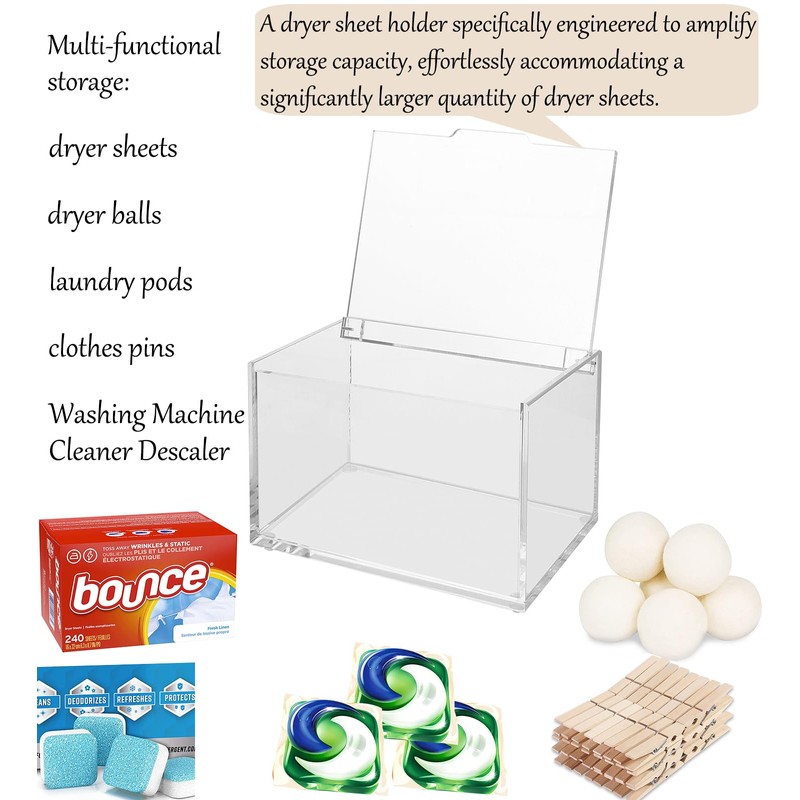 rejomiik Thick Acrylic Dryer Sheet Holder Clear Container for Laundry
