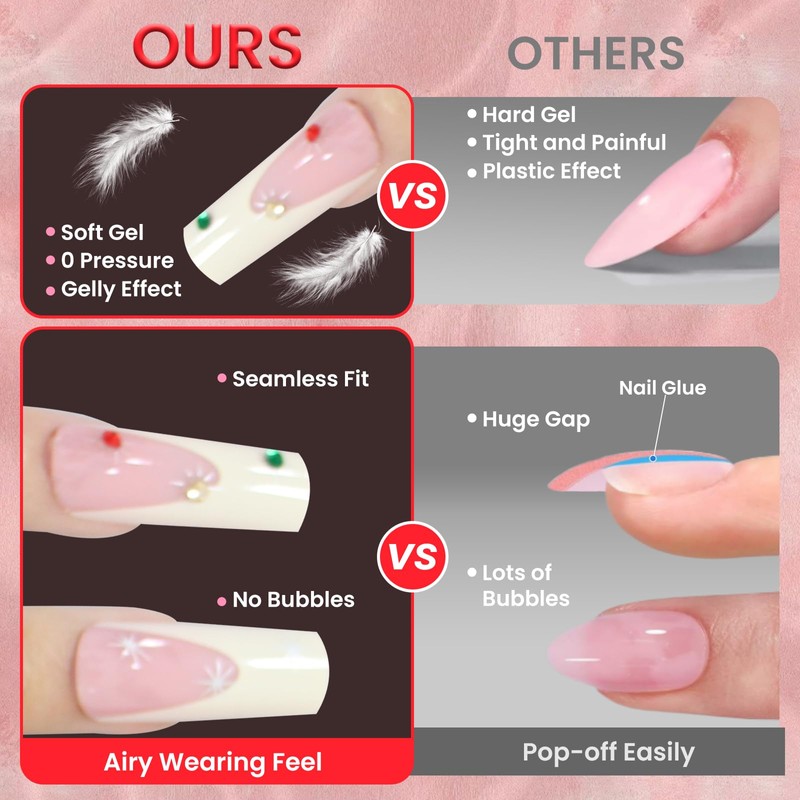 French Press-on Nails, Glossy False Nails Long, Square False Nails