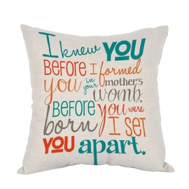 Moslion Bible Verse Pillow,Home Decorative Throw Pillow Cover I Knew You in The Womb Cotton Linen Cushion for Couch/Sofa/Bedroom/Livingroom/Kitchen/Car 18 x 18 inch Square Pillow case