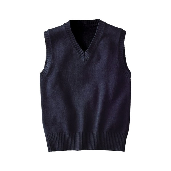 Nissen Kids' Junior School Vest, Knit Vest, 100% Cotton, Solid Color, navy