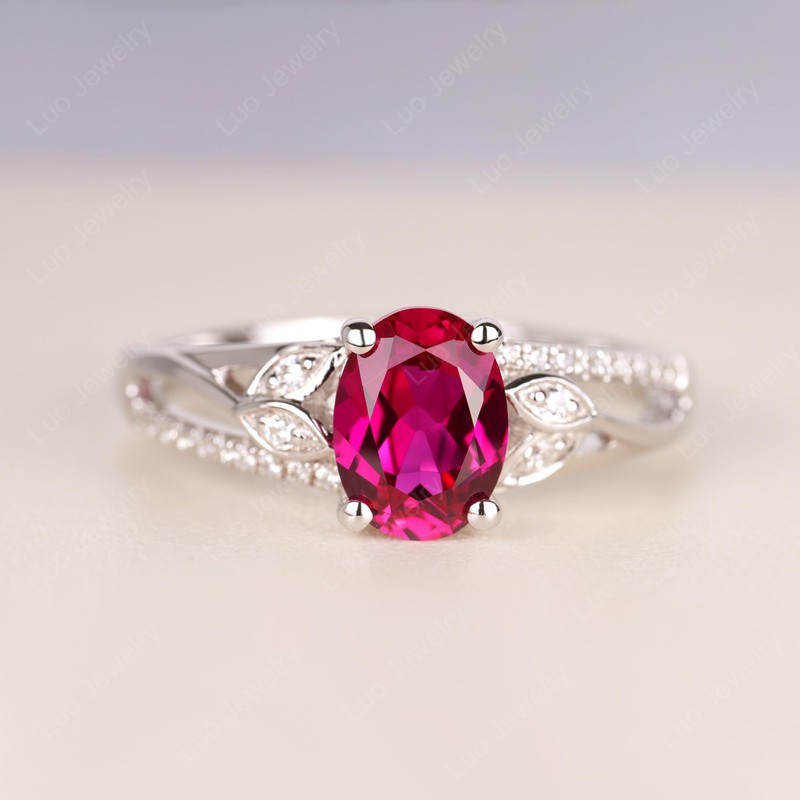 925 Sterling Silver Oval Shaped 1.75 CT Created Ruby Ring