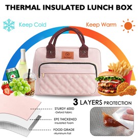 Genteen Lunch Bag for Women Girls Teens,Insulated Adult Lunch Boxes for Women,Reusable Cute Lunch Bags for Work,High Capacity Tote Lunchbox Cooler for Office Travel Picnic School-Pink