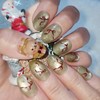 Century Bear and Burgundy Ribbon Handmade Nail Tips - Petit