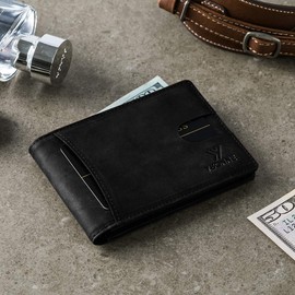 YBONNE RFID Blocking Slim Bifold Wallets for Men, Made of Finest Genuine Leather (Black)