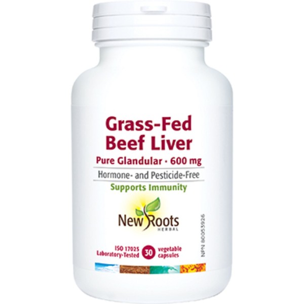 New Roots Grass-Fed Beef Liver Raw Glandular 600mg Capsules, 30 Capsules