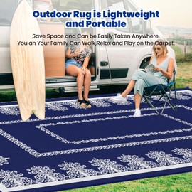 ROMROL Outdoor Rug 5x8 ft Large Waterproof Area Rug for Patio, Foldable Reversible Plastic Straw Camping Rug, Large Carpet Area Rugs Mat for RV, Porch, Deck, Camper, Balcony, Backyard, Picnic, Beach