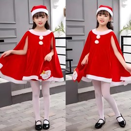 Matreeglam Santa Cosplay, Children, Girls, 3-Piece Set, Christmas Costume, Poncho, Dress, Hat, Kids, Santa Claus, Costume, Cute, Christmas Costume, Poncho, Santa Clothes, Fluffy, Soft, Commemorative