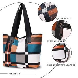 White Ze Shoulder Bag for Women, Handbags for Women, Large PU Leather Tote Bag, Soft Bags for Women, Easy Shopping, Travel, Daily Use, Red White