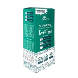 Árbora Shampoo con Tea Tree | Con Aceite de TEA TREE y Extracto de NEEM | INCLUYE GORRA Y PEINE DE ACERO INOXIDABLE | Con Aceites y Extractos Naturales | SIN PESTICIDAS | 120 ml