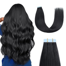Sunya Tape in Hair Extensions Human Hair Jet Black 12 Inch Tape Hair Extensions Semaless Invisible Remy Hair Tape in Hair Extensions Natural Straight Hair 40g 20pcs/Pack