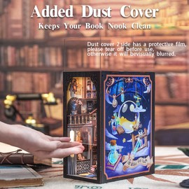 FSOLIS DIY Book Nook Kit, DIY Miniature Dollhouse Kit with Dust Cover 3D Wooden Puzzle Bookends Book Nook Shelf Insert Bookshelf Decor Kit Booknook Model Kit Book Nook Kits for Adults (RK02)