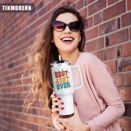 TIKMODERN Aunt Tumbler with Handle Auntie Gifts from Niece Nephew Best Aunt Ever 40oz Tumbler with Straw Lid Auntie Nutrition Facts Gifts for Aunt Christmas Birthday Present