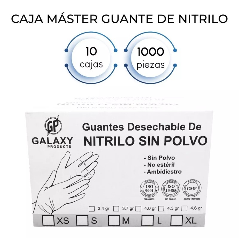 Galaxy Products 1,000 Guantes De Nitrilo Blanco Grande