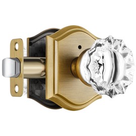 CLCTK Glass Door Knobs Interior, Vintage Style Privacy Crystal Door Knobs with Lock, Antique Brass Door Knobs for Bedroom Bathroom, Push Pin Button Inside Lock, 1 Pack