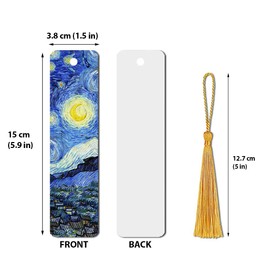 WIRESTER Set of 2 Metal Bookmarks with Light Gold Tassel for Students, Reader, Teachers, Book Lovers - The Starry Night Van Gogh, Claude Monet Water Lilies