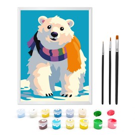 Zimrobin Paint by Numbers from 5 6 7 Years Girls and Boys, Painting by Numbers for Children with Frame, 3 Brushes and Acrylic Paints, 18 x 24 cm (Cute Polar Bear)