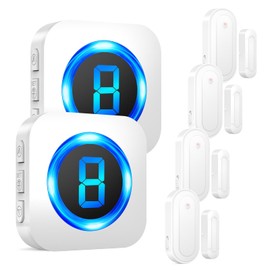 SURFOU Wireless Doorbell Chime with 4 Sensors 2 Receivers,Door Chimes When Door Opens,Door Sensor Chime,Alarms for Business/Home,Digital Doorbell Chime,55 Chimes 5 Volumes,1000FT/300M,IP55 Waterproof