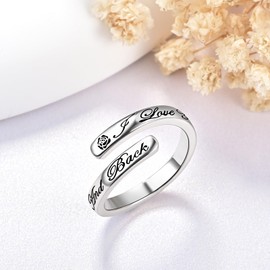 JXJL S925 Sterling Silver Inspirational Jewelry Rings Adjustable Ring Personality Encouragement Gift for Teens Women