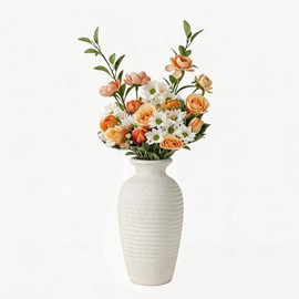 14.4 Inch Farmhouse Ceramic Vase for Pampas Grass, Off White