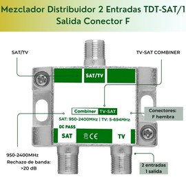 TECHZOCO Satellite and Terrestrial Signal Mixer, TV/Sat Mixer, Satellite and Terrestrial Signal, Suitable for Combining Two Signals on the Same Line, DC Passage, with