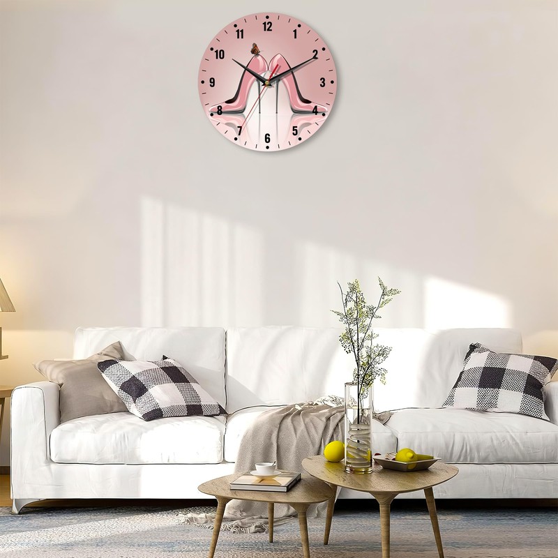 SPUNKER Clock for Bedroom,Pink High Heel Shoes Wall Clocks,Butterfly Battery