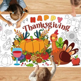 POPOYU Happy Thanksgiving Giant Coloring Poster for Kids,Thanksgiving Giant Coloring Poster,Thanksgiving Party Coloring Poster,Turkey Party Coloring Poster for Boys Girls Thanksgiving,Autumn Decor