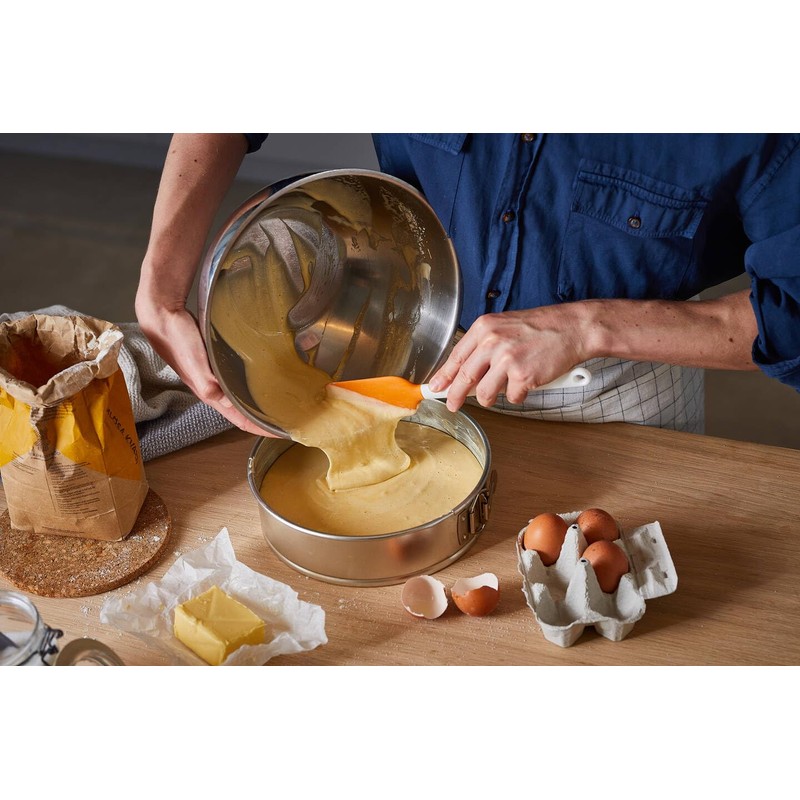 Fiskars Teigschaber mit Silikonkopf, Länge: 27,5 cm, Kunststoff/Silikon, Orange/Weiß, Functional