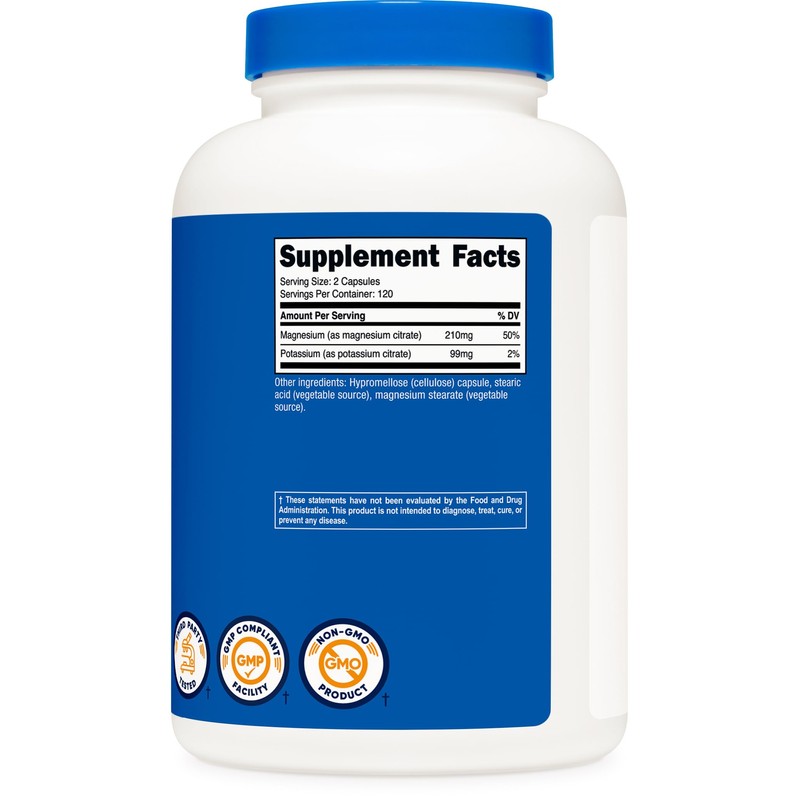 Nutricost Potassium (99 mg) Magnesium (210 mg) Citrates, 240 Capsules