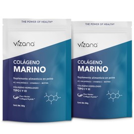 VIZANA NUTRITION  Colgeno Hidrolizado Marino (Bacalao Salvaje Aguas Profundas) Tipos I y III en Polvo 300g por pack (Pack-2 Bolsas de 150g cu) con... 