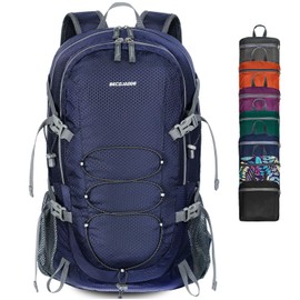 BECOJADDE Hiking Backpack Men Women 40L Ultralight Foldable Backpack Waterproof Travel Backpack Trekking Backpack with Wet Compartment for Hiking, Travel, Cycling and Climbing, navy, Daypack Backpacks