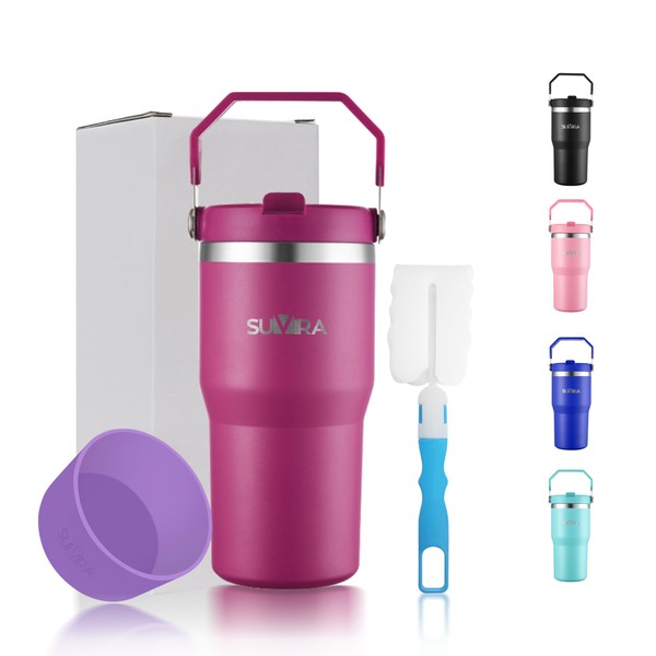 SUVIRA Vacuum Insulated Stainless Steel Tumbler with Handle,Straw&Flip Lid,BPA-Free,Leak Free