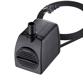 Lyqily 210GPH Water Pump Ultra Quiet 15W Submersible Fountain Aquarium Fish Pond Hydroponic Pump with 5.2ft High Lift, 5.9ft Two-pin Plug Power Cord, 2 Nozzles(0.33“/0.51”)