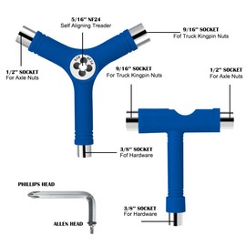 Sonku Herramienta Azul para monopatín Todo en uno, Herramienta T portátil para patineta Multifuncional y Accesorio para Herramienta en Y con Llave de Destornillador Almacenamiento en una Bolsa