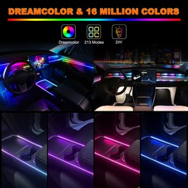 Jushope Interior Car LED Strip Lights, Acrylic LED Lights for Car with Dynamic Dreamcolor Chasing, Ambient Lighting Kits Music Sync Wireless APP and RF Remote Control (43.5+14.5'')