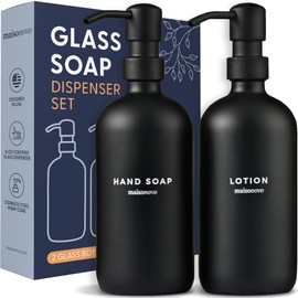 MaisoNovo Black Hand Soap Dispenser for Bathroom Set | 16.9 fl oz Black Glass Black Pump x 2